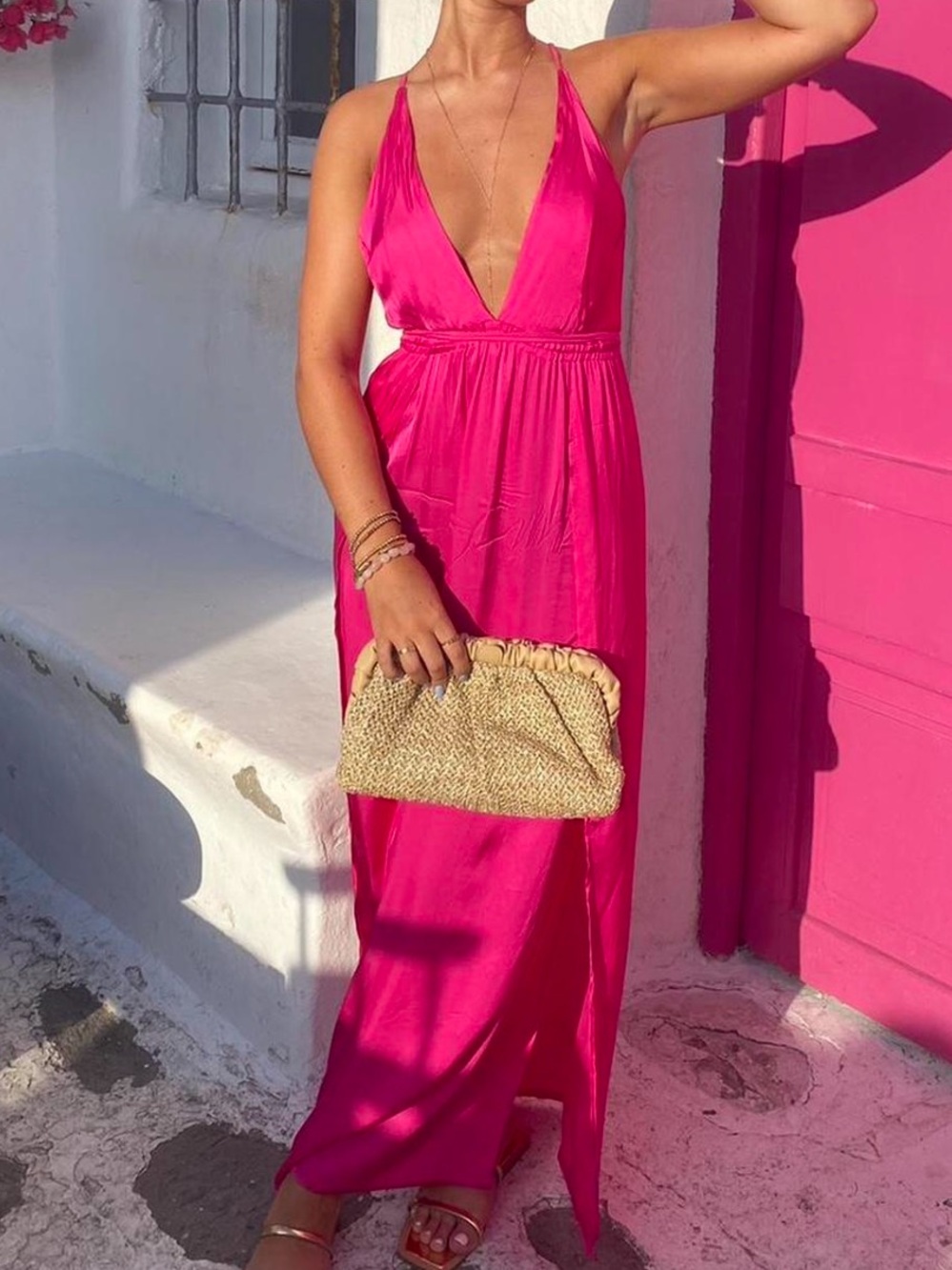 Indah Fuchsia Plunge Maxi Dress